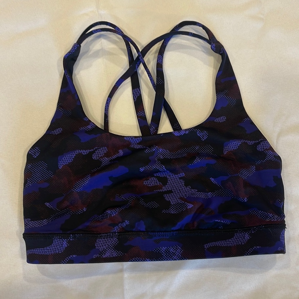 EUC- Lululemon Purple Camo Energy Bra Size 4